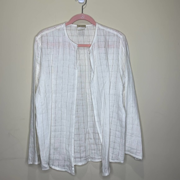 Tin Lizzie White Linen Open Front Cardigan size Petite M - Picture 1 of 4